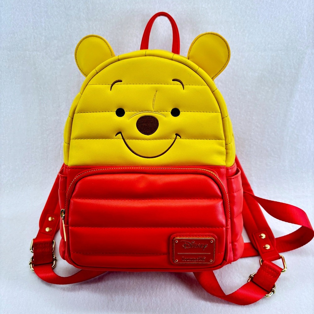 Disney Loungefly Winnie the Pooh Puffer Mini Backpack Yellow Red Quilted